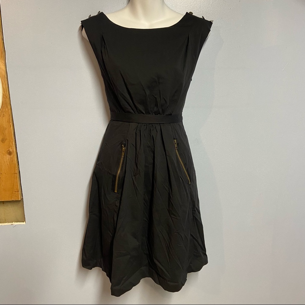 ESLEY Vintage Retro Style Fit & Flare Gold Button Back Little Black Dress LBD